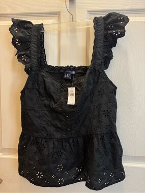GAP Black  Eyelet Corset Peplum  Top